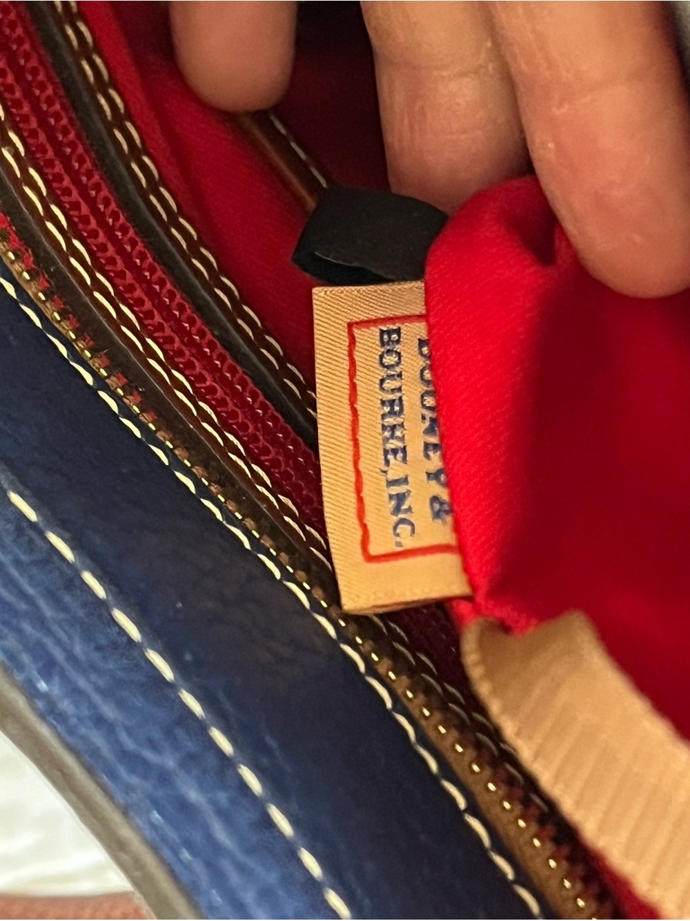 Dooney & Bourke Navy Leather Shoulder Tote with Brown Straps - Picture 5 of 5